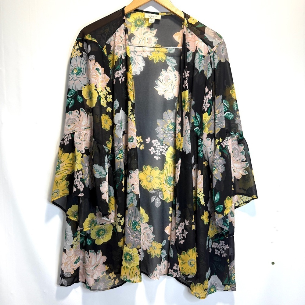 Style & Co Floral Flowy Sheer whimsical Kimono Flutter Sleeve Size 2X
